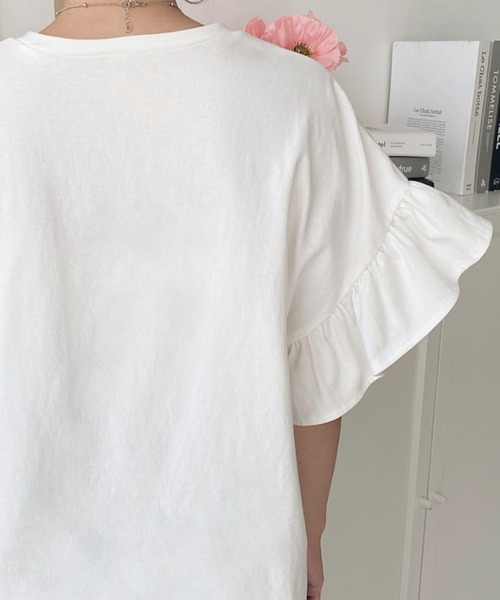 45R カディフリル フリル 切り替え Tシャツ 綿100% サイズ0 ホワイト 楽天市場】フリルTシャツ オフホワイト【キャトル・セゾン