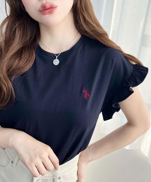 U.S. POLO ASSN.(ユーエスポロアッスン)の「moment+別注【U.S.POLO ASSN.】ワンポイント刺繍ショルダーフリルTシャツ(Tシャツ/カットソー・レディース・ブラック系その他/オフホワイト/グレイッシュベージュ/ブラック/ネイビー/オートミール・M/L)」の19枚目の写真