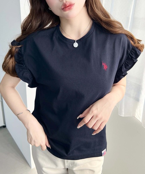 U.S. POLO ASSN.(ユーエスポロアッスン)の「moment+別注【U.S.POLO ASSN.】ワンポイント刺繍ショルダーフリルTシャツ(Tシャツ/カットソー・レディース・ブラック系その他/オフホワイト/グレイッシュベージュ/ブラック/ネイビー/オートミール・M/L)」の22枚目の写真