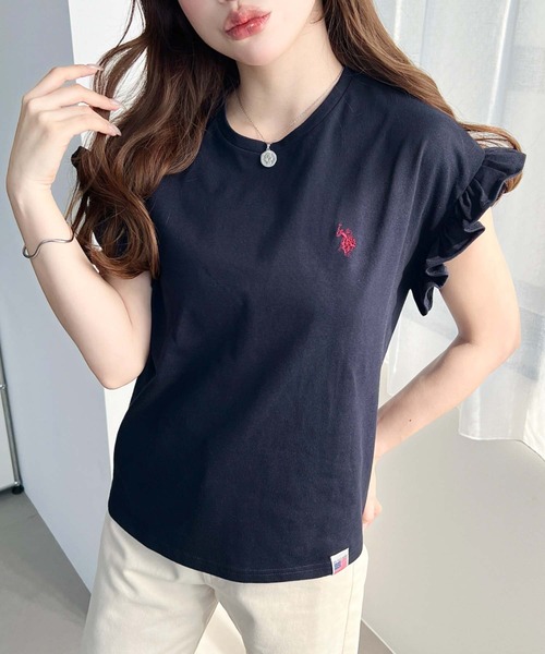 U.S. POLO ASSN.(ユーエスポロアッスン)の「moment+別注【U.S.POLO ASSN.】ワンポイント刺繍ショルダーフリルTシャツ(Tシャツ/カットソー・レディース・ブラック系その他/オフホワイト/グレイッシュベージュ/ブラック/ネイビー/オートミール・M/L)」の21枚目の写真