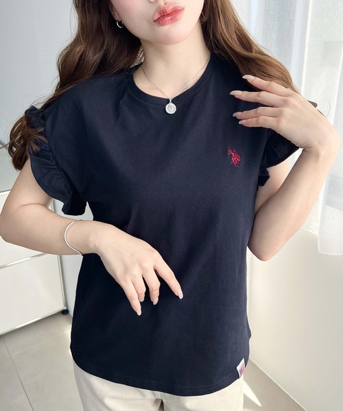 U.S. POLO ASSN.(ユーエスポロアッスン)の「moment+別注【U.S.POLO ASSN.】ワンポイント刺繍ショルダーフリルTシャツ(Tシャツ/カットソー・レディース・ブラック系その他/オフホワイト/グレイッシュベージュ/ブラック/ネイビー/オートミール・M/L)」の20枚目の写真