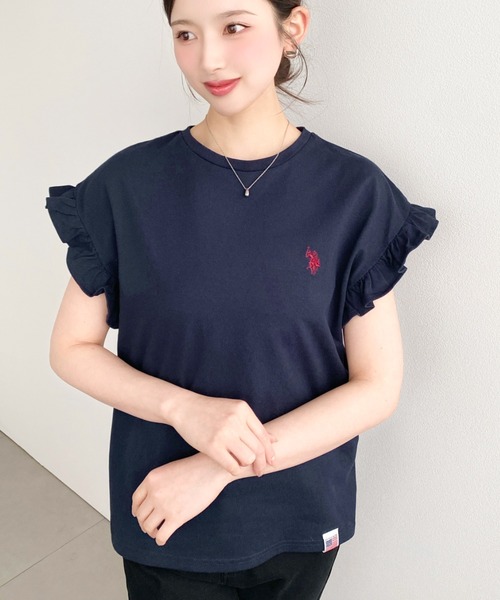 U.S. POLO ASSN.(ユーエスポロアッスン)の「moment+別注【U.S.POLO ASSN.】ワンポイント刺繍ショルダーフリルTシャツ(Tシャツ/カットソー・レディース・ブラック系その他/オフホワイト/グレイッシュベージュ/ブラック/ネイビー/オートミール・M/L)」の18枚目の写真