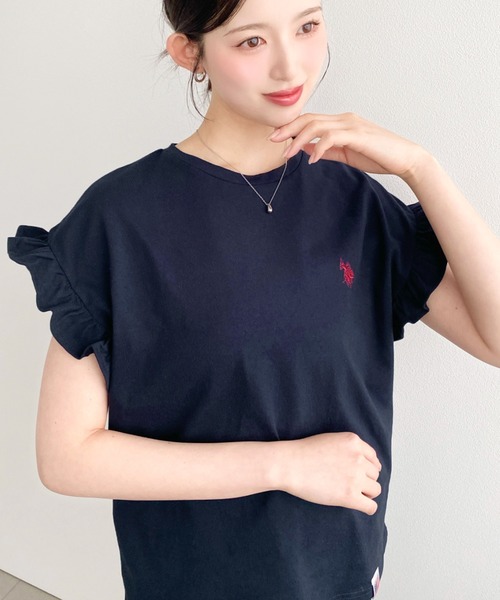 U.S. POLO ASSN.(ユーエスポロアッスン)の「moment+別注【U.S.POLO ASSN.】ワンポイント刺繍ショルダーフリルTシャツ(Tシャツ/カットソー・レディース・ブラック系その他/オフホワイト/グレイッシュベージュ/ブラック/ネイビー/オートミール・M/L)」の17枚目の写真