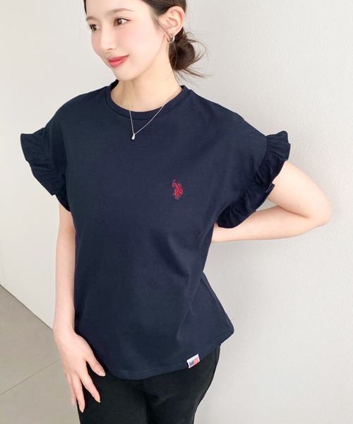 U.S. POLO ASSN.(ユーエスポロアッスン)の「moment+別注【U.S.POLO ASSN.】ワンポイント刺繍ショルダーフリルTシャツ(Tシャツ/カットソー・レディース・ブラック系その他/オフホワイト/グレイッシュベージュ/ブラック/ネイビー/オートミール・M/L)」の15枚目の写真