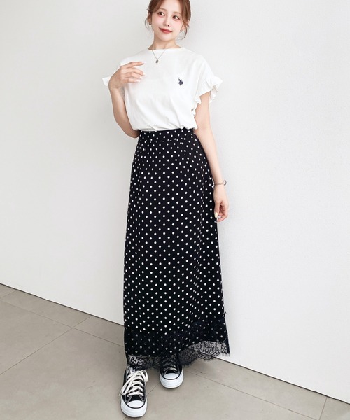 U.S. POLO ASSN.(ユーエスポロアッスン)の「moment+別注【U.S.POLO ASSN.】ワンポイント刺繍ショルダーフリルTシャツ(Tシャツ/カットソー・レディース・ブラック系その他/オフホワイト/グレイッシュベージュ/ブラック/ネイビー/オートミール・M/L)」の12枚目の写真