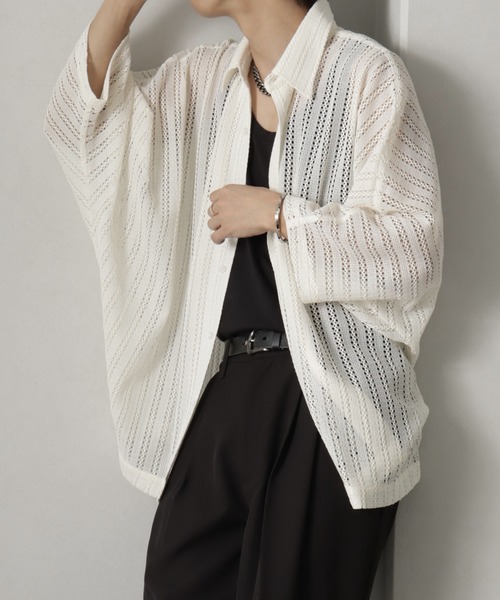 welise（ウェライズ）の「【welise/ウェライズ】リッチレースファブリック オーバーシアードルマンシャツ（シャツ/ブラウス・メンズ・ブラック/オフホワイト/ホワイト系その他/ブラック系その他・L/M/S）」の2枚目の写真