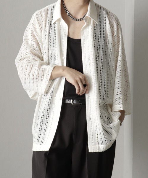 welise（ウェライズ）の「【welise/ウェライズ】リッチレースファブリック オーバーシアードルマンシャツ（シャツ/ブラウス・メンズ・ブラック/オフホワイト/ホワイト系その他/ブラック系その他・L/M/S）」の12枚目の写真