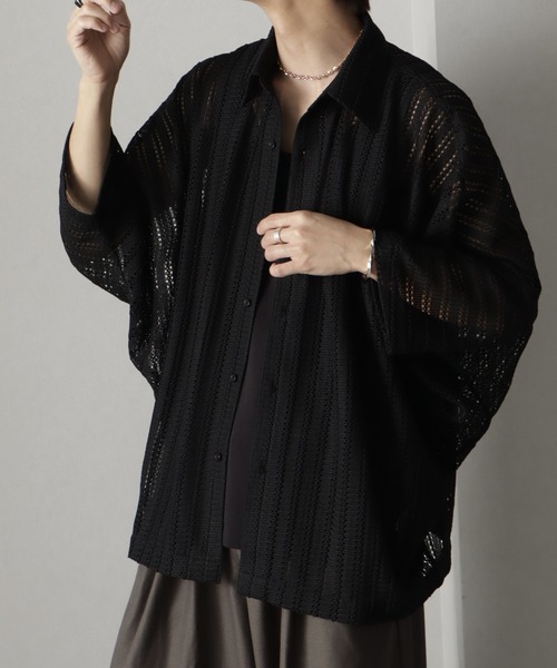 welise（ウェライズ）の「【welise/ウェライズ】リッチレースファブリック オーバーシアードルマンシャツ（シャツ/ブラウス・メンズ・ブラック/オフホワイト/ホワイト系その他/ブラック系その他・L/M/S）」の7枚目の写真