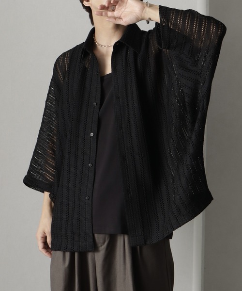 welise（ウェライズ）の「【welise/ウェライズ】リッチレースファブリック オーバーシアードルマンシャツ（シャツ/ブラウス・メンズ・ブラック/オフホワイト/ホワイト系その他/ブラック系その他・L/M/S）」の8枚目の写真