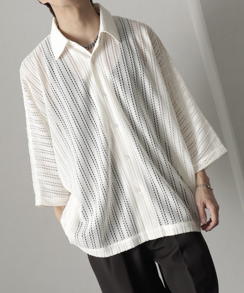 welise（ウェライズ）の「【welise/ウェライズ】リッチレースファブリック オーバーシアードルマンシャツ（シャツ/ブラウス・メンズ・ブラック/オフホワイト/ホワイト系その他/ブラック系その他・L/M/S）」の16枚目の写真