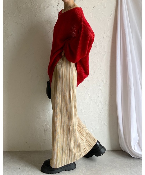 She's Closet（シーズクローゼット）の「【セルフカット対応】ニュアンス柄ストレートIラインハイウエスト細プリーツロングスカート（スカート・レディース・グレー/ブラック/グリーン/オレンジ/ベージュ・FREE）」の17枚目の写真