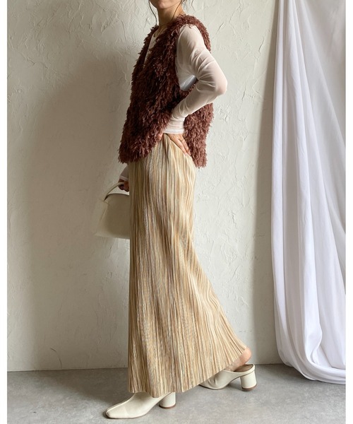 She's Closet（シーズクローゼット）の「【セルフカット対応】ニュアンス柄ストレートIラインハイウエスト細プリーツロングスカート（スカート・レディース・グレー/ブラック/グリーン/オレンジ/ベージュ・FREE）」の14枚目の写真