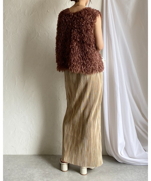 She's Closet（シーズクローゼット）の「【セルフカット対応】ニュアンス柄ストレートIラインハイウエスト細プリーツロングスカート（スカート・レディース・グレー/ブラック/グリーン/オレンジ/ベージュ・FREE）」の12枚目の写真