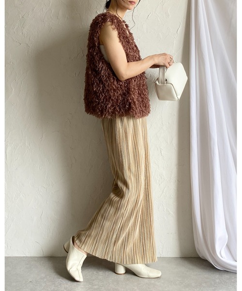 She's Closet（シーズクローゼット）の「【セルフカット対応】ニュアンス柄ストレートIラインハイウエスト細プリーツロングスカート（スカート・レディース・グレー/ブラック/グリーン/オレンジ/ベージュ・FREE）」の13枚目の写真