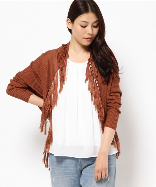 PAPILLONNER（パピヨネ）の「フリンジカーデ（カーディガン/ボレロ・レディース・チャコールグレー/ブラウン・FREE）」の2枚目の写真