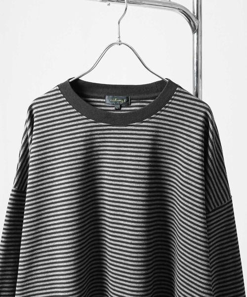NILWAY（ニルウェイ）の「バルーンスリーブボーダーロングTシャツ/ ロンT（Tシャツ/カットソー・メンズ・グリーン/ライトグレー/ブラック/ネイビー・LARGE/MEDIUM）」の5枚目の写真