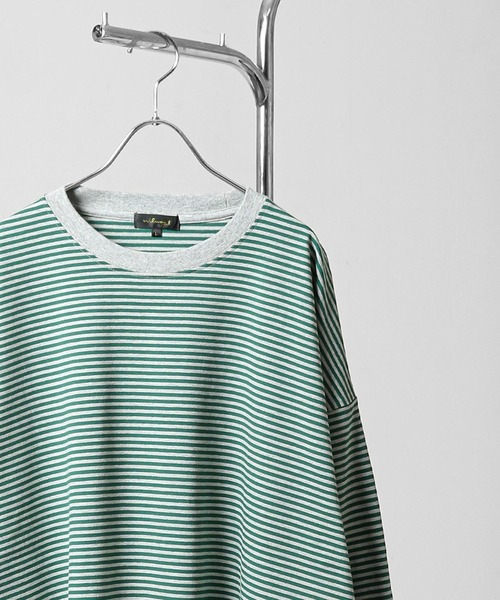 NILWAY（ニルウェイ）の「バルーンスリーブボーダーロングTシャツ/ ロンT（Tシャツ/カットソー・メンズ・グリーン/ライトグレー/ブラック/ネイビー・LARGE/MEDIUM）」の14枚目の写真