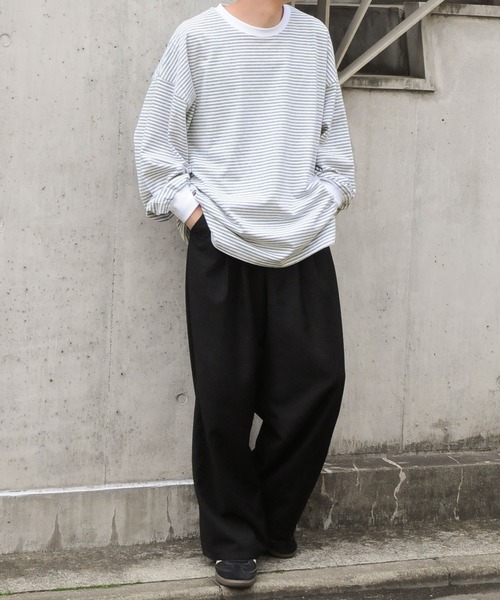 NILWAY（ニルウェイ）の「バルーンスリーブボーダーロングTシャツ/ ロンT（Tシャツ/カットソー・メンズ・グリーン/ライトグレー/ブラック/ネイビー・LARGE/MEDIUM）」の19枚目の写真