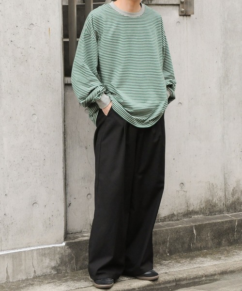 NILWAY（ニルウェイ）の「バルーンスリーブボーダーロングTシャツ/ ロンT（Tシャツ/カットソー・メンズ・グリーン/ライトグレー/ブラック/ネイビー・LARGE/MEDIUM）」の22枚目の写真