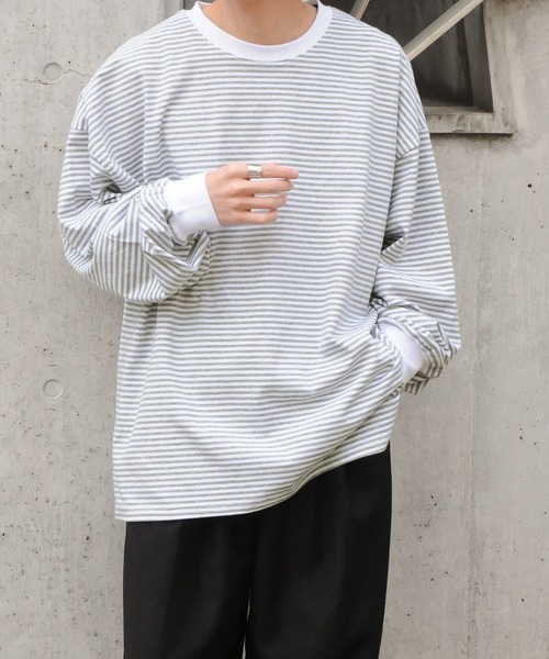 NILWAY（ニルウェイ）の「バルーンスリーブボーダーロングTシャツ/ ロンT（Tシャツ/カットソー・メンズ・グリーン/ライトグレー/ブラック/ネイビー・LARGE/MEDIUM）」の21枚目の写真