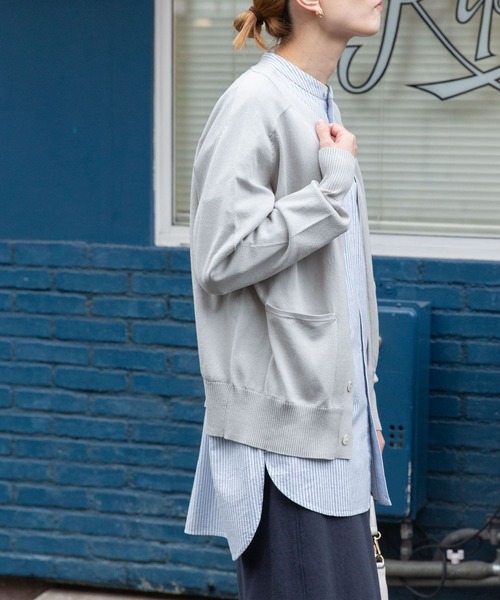 FORK&SPOON（フォークアンドスプーン）の「FORK&SPOON　マシンウォッシャブルVネックカーディガン（カーディガン/ボレロ・レディース・ネイビー/グリーン系その他/ライトグレー・1）」の15枚目の写真