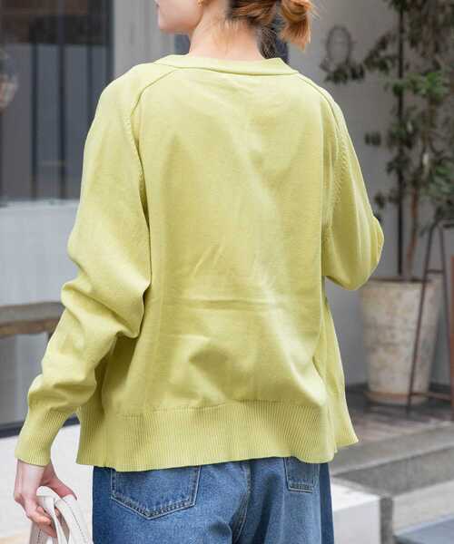 FORK&SPOON（フォークアンドスプーン）の「FORK&SPOON　マシンウォッシャブルVネックカーディガン（カーディガン/ボレロ・レディース・ネイビー/グリーン系その他/ライトグレー・1）」の4枚目の写真