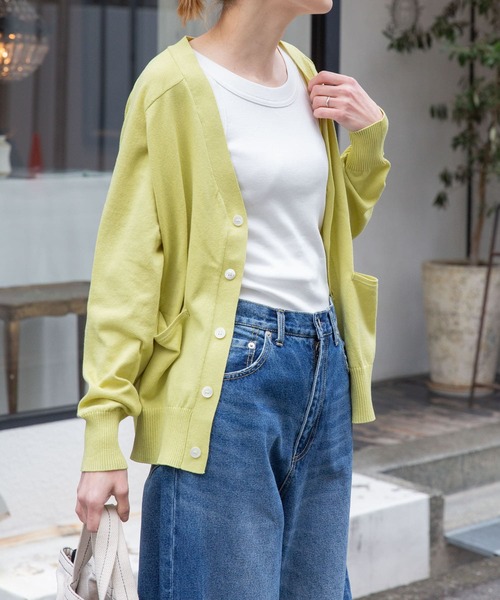 FORK&SPOON（フォークアンドスプーン）の「FORK&SPOON　マシンウォッシャブルVネックカーディガン（カーディガン/ボレロ・レディース・ネイビー/グリーン系その他/ライトグレー・1）」の6枚目の写真