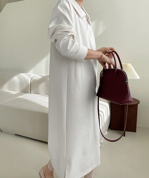 LAFFMO（ラフモ）の「ポロカラースウェットロングワンピース（ワンピース・レディース・ホワイト/ブラック・F）」の4枚目の写真