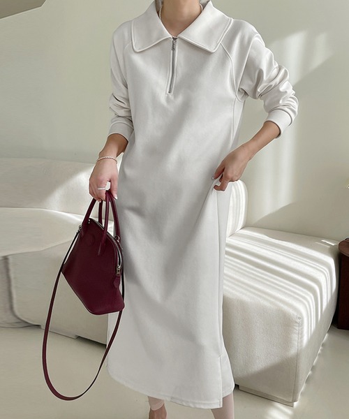 LAFFMO（ラフモ）の「ポロカラースウェットロングワンピース（ワンピース・レディース・ホワイト/ブラック・F）」の6枚目の写真