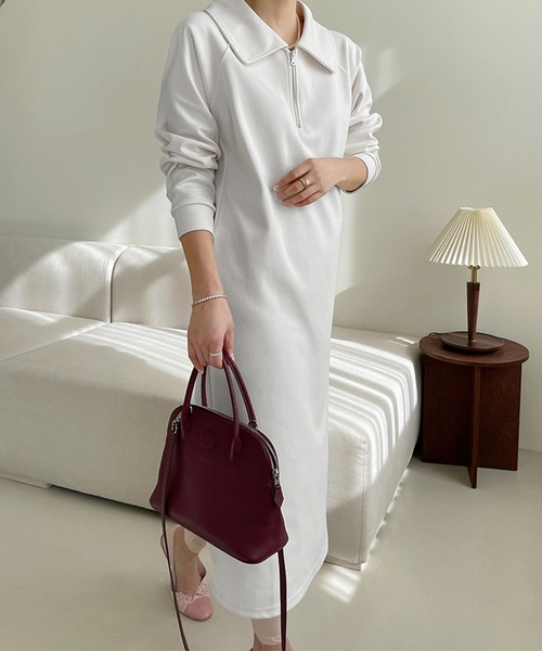 LAFFMO（ラフモ）の「ポロカラースウェットロングワンピース（ワンピース・レディース・ホワイト/ブラック・F）」の9枚目の写真