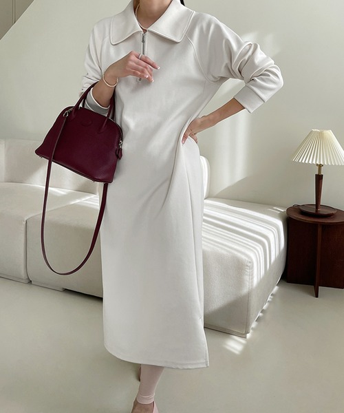 LAFFMO（ラフモ）の「ポロカラースウェットロングワンピース（ワンピース・レディース・ホワイト/ブラック・F）」の20枚目の写真