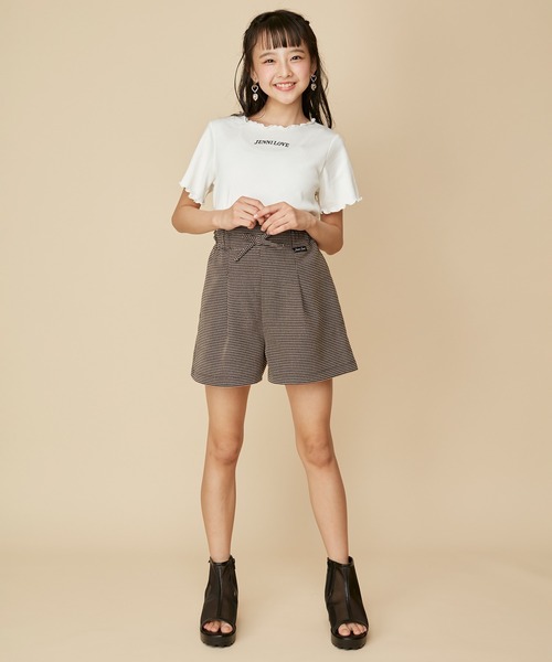 JENNI love（ジェニィラブ）の「【3点セット・ウエスト調整可能】リブT＋ビスチェ＋ショーパンセット（Tシャツ/カットソー・キッズ・オフホワイト/ブラック・140cm/130cm/160cm/150cm）」の6枚目の写真