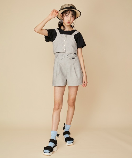 JENNI love（ジェニィラブ）の「【3点セット・ウエスト調整可能】リブT＋ビスチェ＋ショーパンセット（Tシャツ/カットソー・キッズ・オフホワイト/ブラック・140cm/130cm/160cm/150cm）」の7枚目の写真