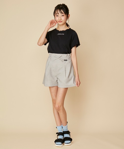 JENNI love（ジェニィラブ）の「【3点セット・ウエスト調整可能】リブT＋ビスチェ＋ショーパンセット（Tシャツ/カットソー・キッズ・オフホワイト/ブラック・140cm/130cm/160cm/150cm）」の9枚目の写真