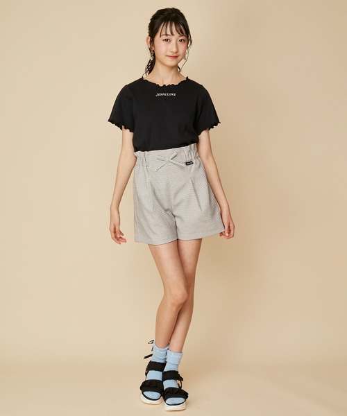 JENNI love（ジェニィラブ）の「【3点セット・ウエスト調整可能】リブT＋ビスチェ＋ショーパンセット（Tシャツ/カットソー・キッズ・オフホワイト/ブラック・140cm/130cm/160cm/150cm）」の10枚目の写真