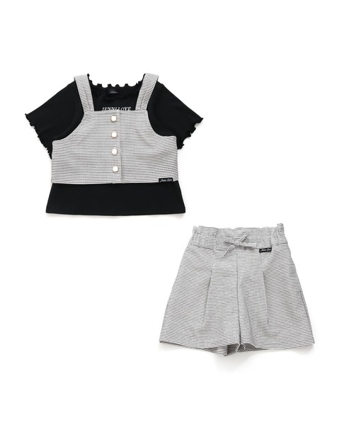 JENNI love（ジェニィラブ）の「【3点セット・ウエスト調整可能】リブT＋ビスチェ＋ショーパンセット（Tシャツ/カットソー・キッズ・オフホワイト/ブラック・140cm/130cm/160cm/150cm）」の12枚目の写真