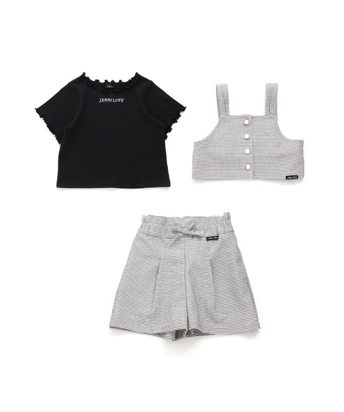 JENNI love（ジェニィラブ）の「【3点セット・ウエスト調整可能】リブT＋ビスチェ＋ショーパンセット（Tシャツ/カットソー・キッズ・オフホワイト/ブラック・140cm/130cm/160cm/150cm）」の14枚目の写真