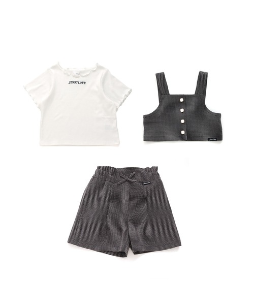 JENNI love（ジェニィラブ）の「【3点セット・ウエスト調整可能】リブT＋ビスチェ＋ショーパンセット（Tシャツ/カットソー・キッズ・オフホワイト/ブラック・140cm/130cm/160cm/150cm）」の18枚目の写真