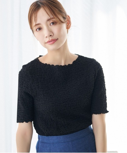 mysty woman（ミスティウーマン）の「［追加1］シャーリングクルーネックプルオーバー 116896（Tシャツ/カットソー・レディース・ブルー/オフホワイト/ライトグリーン/ブラック/オレンジ・FREE）」の3枚目の写真