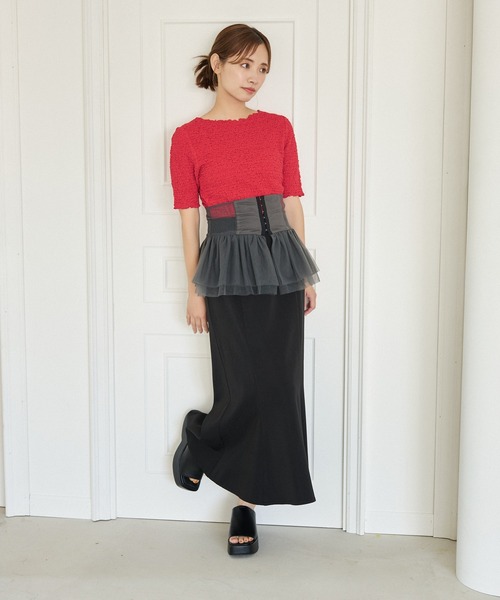 mysty woman（ミスティウーマン）の「［追加1］シャーリングクルーネックプルオーバー 116896（Tシャツ/カットソー・レディース・ブルー/オフホワイト/ライトグリーン/ブラック/オレンジ・FREE）」の8枚目の写真