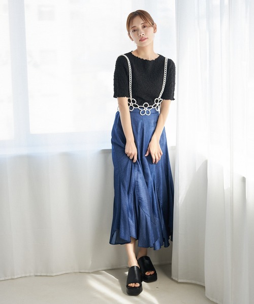 mysty woman（ミスティウーマン）の「［追加1］シャーリングクルーネックプルオーバー 116896（Tシャツ/カットソー・レディース・ブルー/オフホワイト/ライトグリーン/ブラック/オレンジ・FREE）」の9枚目の写真