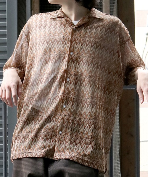 Starting Over（スターティングオーバー）の「balfas lace open collar shirt/バルファス レース 半袖 オープンカラー シアーシャツ（シャツ/ブラウス・メンズ・ブルー/ブラック/ブラウン・M/L/XL）」の3枚目の写真