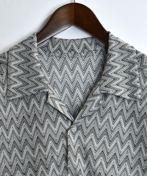Starting Over（スターティングオーバー）の「balfas lace open collar shirt/バルファス レース 半袖 オープンカラー シアーシャツ（シャツ/ブラウス・メンズ・ブルー/ブラック/ブラウン・M/L/XL）」の5枚目の写真