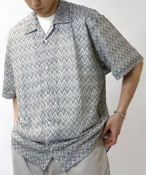 Starting Over（スターティングオーバー）の「balfas lace open collar shirt/バルファス レース 半袖 オープンカラー シアーシャツ（シャツ/ブラウス・メンズ・ブルー/ブラック/ブラウン・M/L/XL）」の12枚目の写真