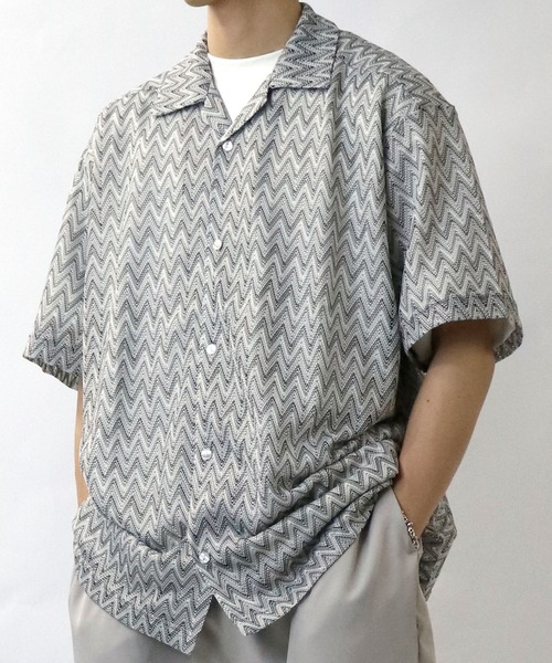 Starting Over（スターティングオーバー）の「balfas lace open collar shirt/バルファス レース 半袖 オープンカラー シアーシャツ（シャツ/ブラウス・メンズ・ブルー/ブラック/ブラウン・M/L/XL）」の13枚目の写真