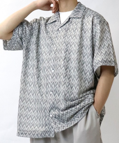 Starting Over（スターティングオーバー）の「balfas lace open collar shirt/バルファス レース 半袖 オープンカラー シアーシャツ（シャツ/ブラウス・メンズ・ブルー/ブラック/ブラウン・M/L/XL）」の14枚目の写真