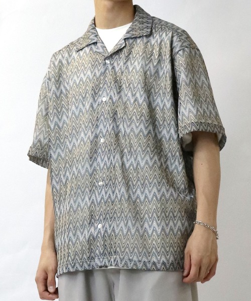 Starting Over（スターティングオーバー）の「balfas lace open collar shirt/バルファス レース 半袖 オープンカラー シアーシャツ（シャツ/ブラウス・メンズ・ブルー/ブラック/ブラウン・M/L/XL）」の18枚目の写真