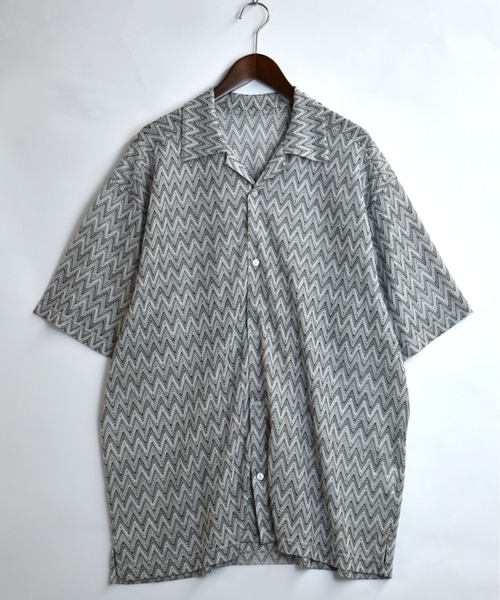 Starting Over（スターティングオーバー）の「balfas lace open collar shirt/バルファス レース 半袖 オープンカラー シアーシャツ（シャツ/ブラウス・メンズ・ブルー/ブラック/ブラウン・M/L/XL）」の10枚目の写真