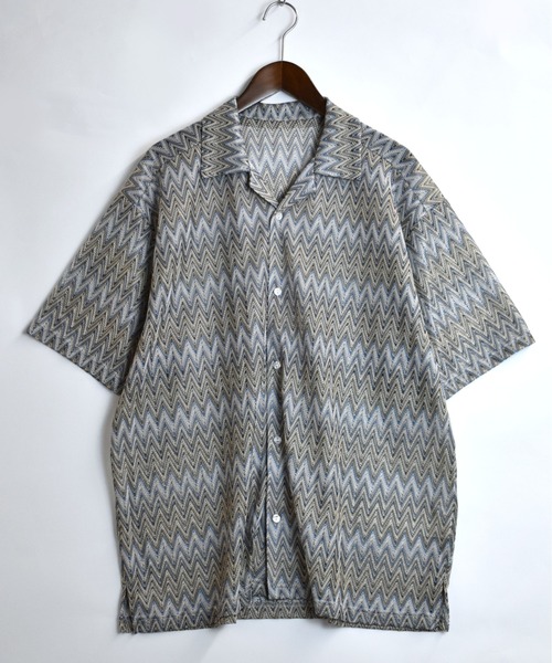 Starting Over（スターティングオーバー）の「balfas lace open collar shirt/バルファス レース 半袖 オープンカラー シアーシャツ（シャツ/ブラウス・メンズ・ブルー/ブラック/ブラウン・M/L/XL）」の11枚目の写真