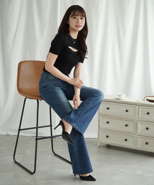 Jasmine Grandiflorum(ジャスミングランディフローラム)の「【Jasmine】胸あきデザイン半袖トップス (SS)(Tシャツ/カットソー・レディース・ブルー/ブラック/ベージュ/ホワイト/ピンク・FREE)」の16枚目の写真